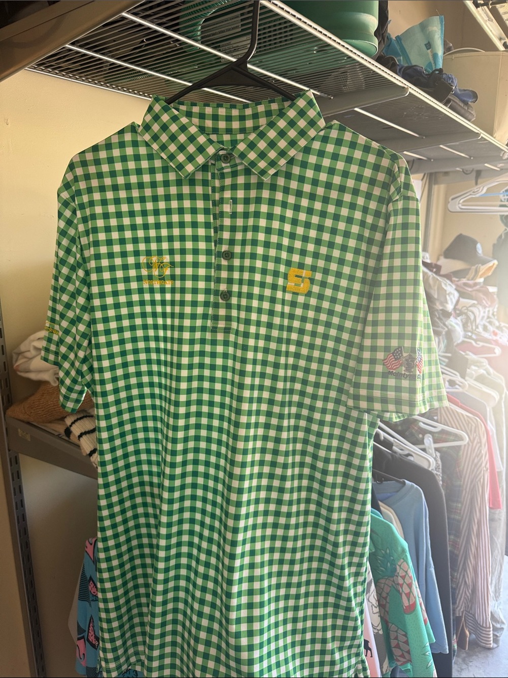 Green Gingham Short-Sleeve Polo Shirt - Men's
